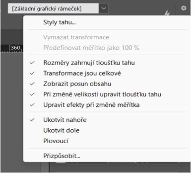 nabídka ovládacího panelu