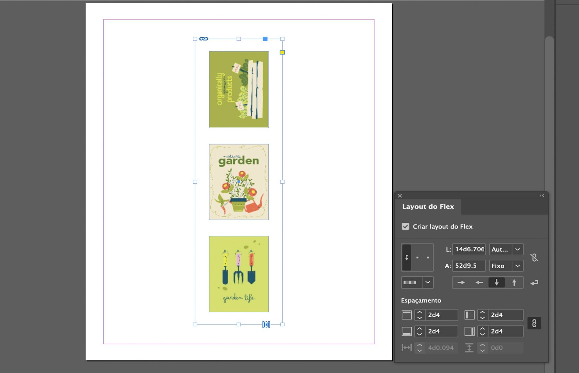 Três imagens são convertidas em um contêiner de Layout Flex usando as propriedades do Layout Flex.
