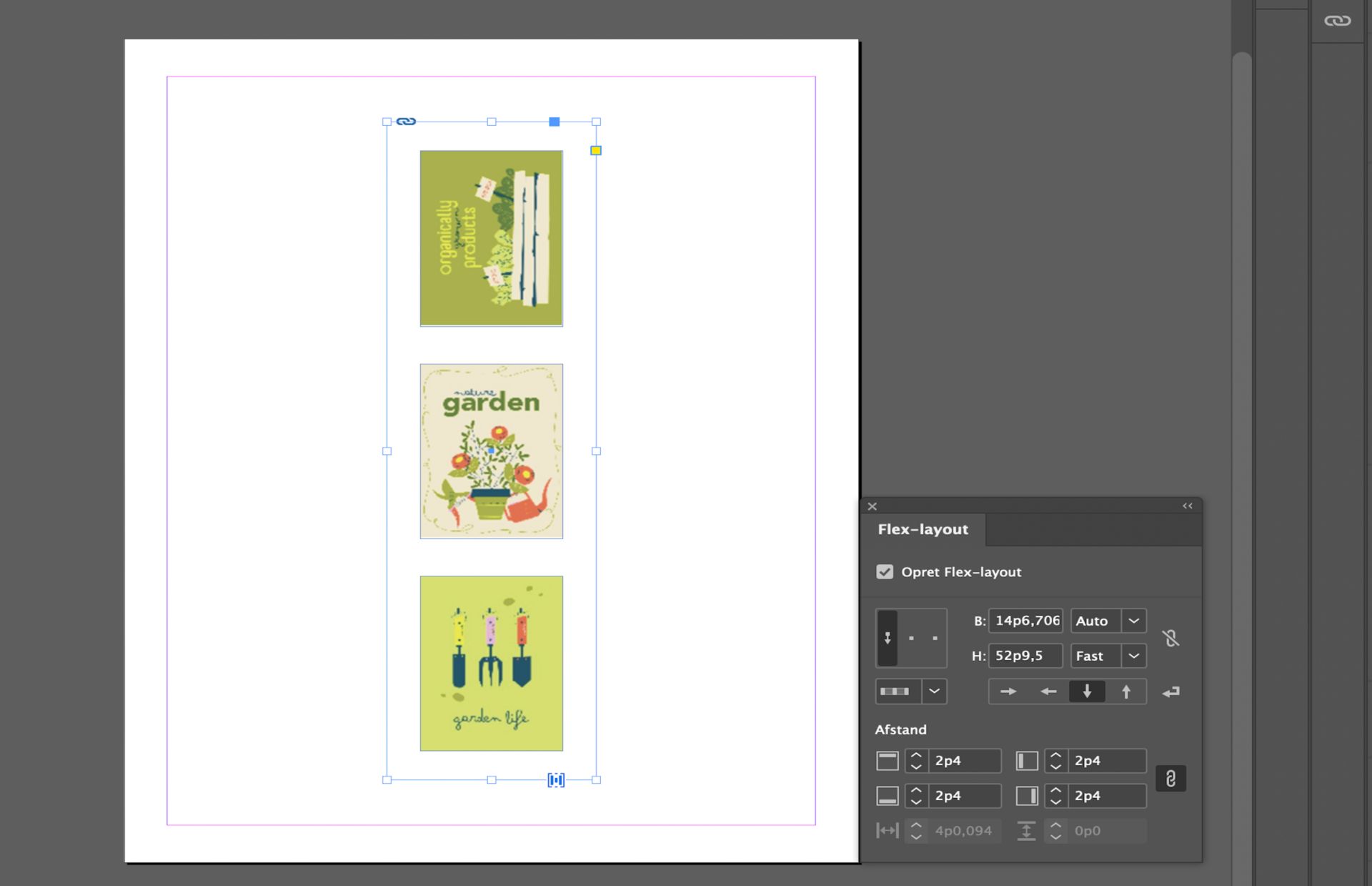 Tre billeder konverteres til en flex-layout-container ved hjælp af flex-layout-egenskaber.