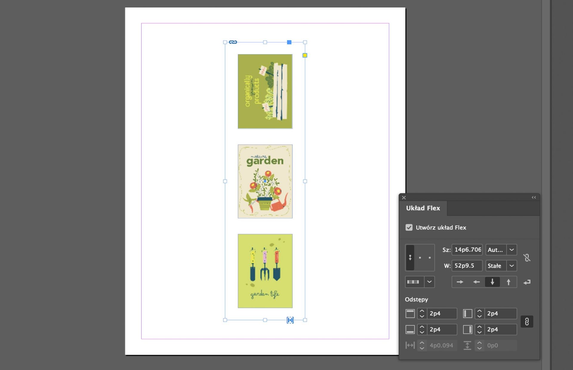 Trzy obrazy zostały przekonwertowane na kontener flex przy użyciu właściwości flex.