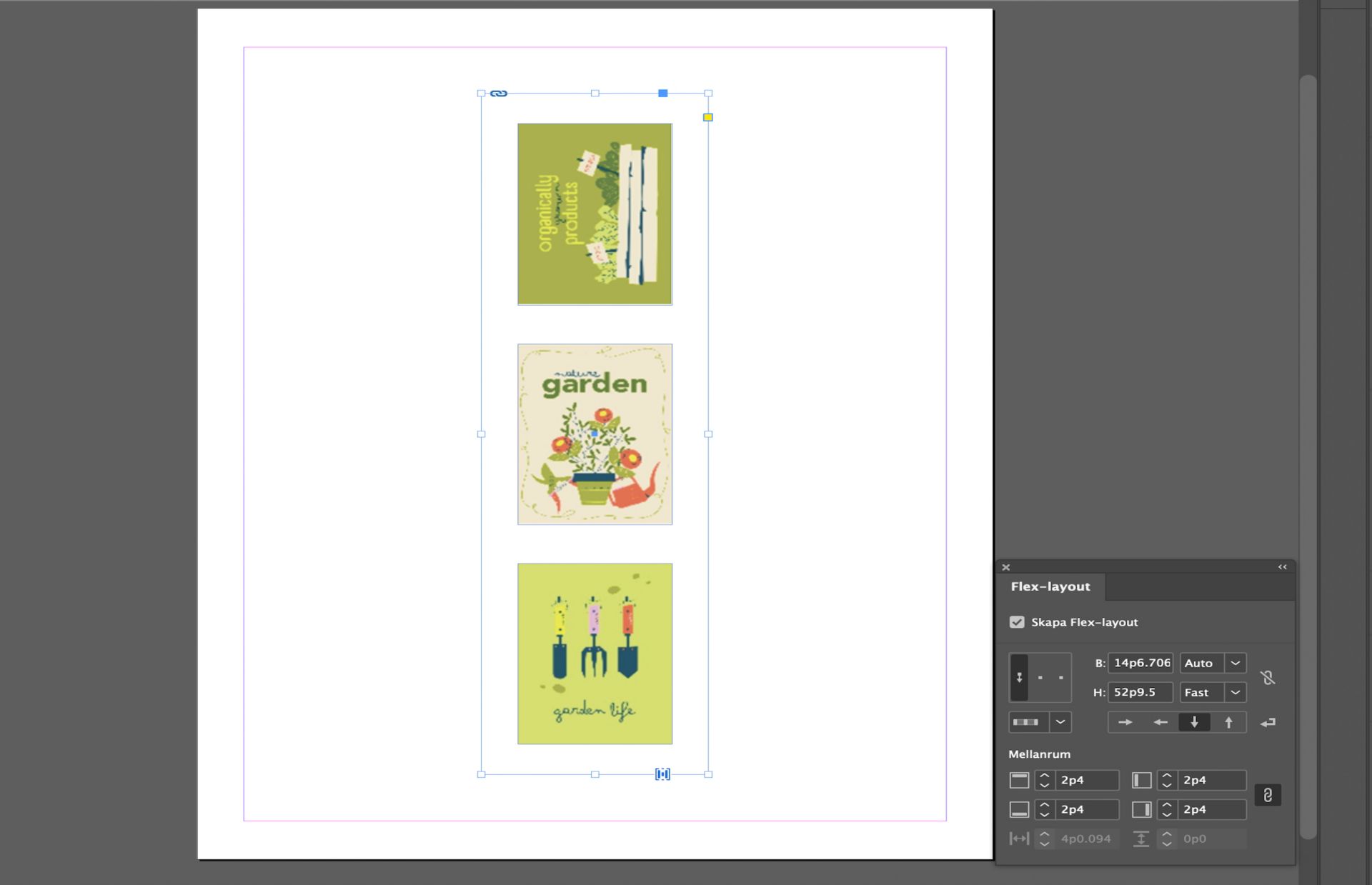Tre bilder konverteras till en flex Layout-behållare med hjälp av flex Layout-egenskaper.