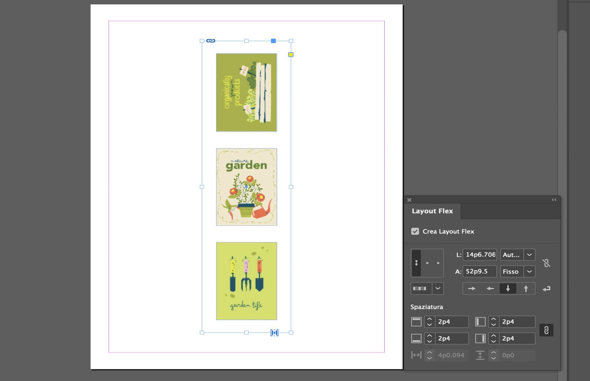 Tre immagini vengono convertite in un contenitore Flex Layout utilizzando le proprietà Flex Layout.