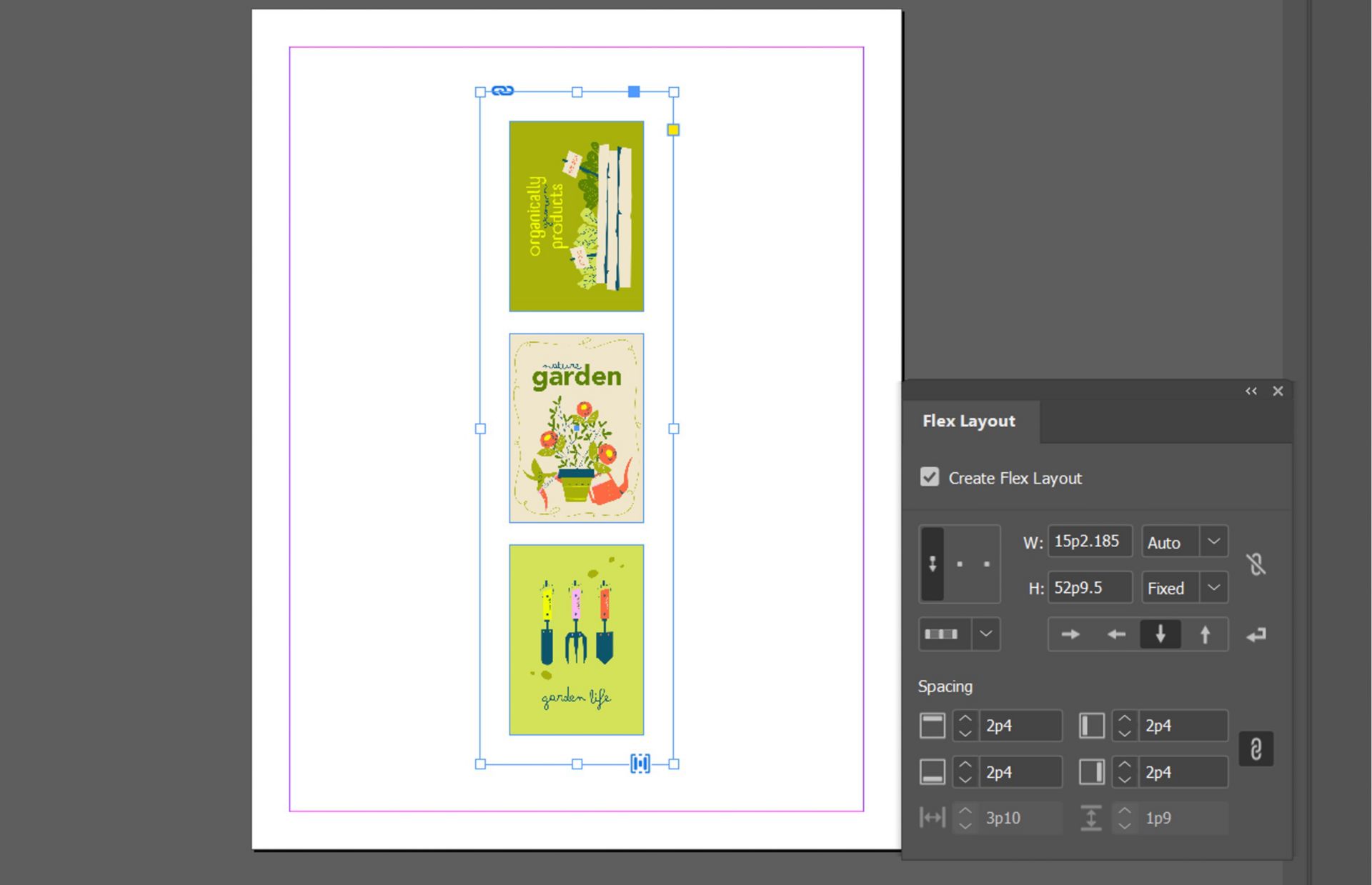 Three images are converted into a Flex Layout container using Flex Layout properties.