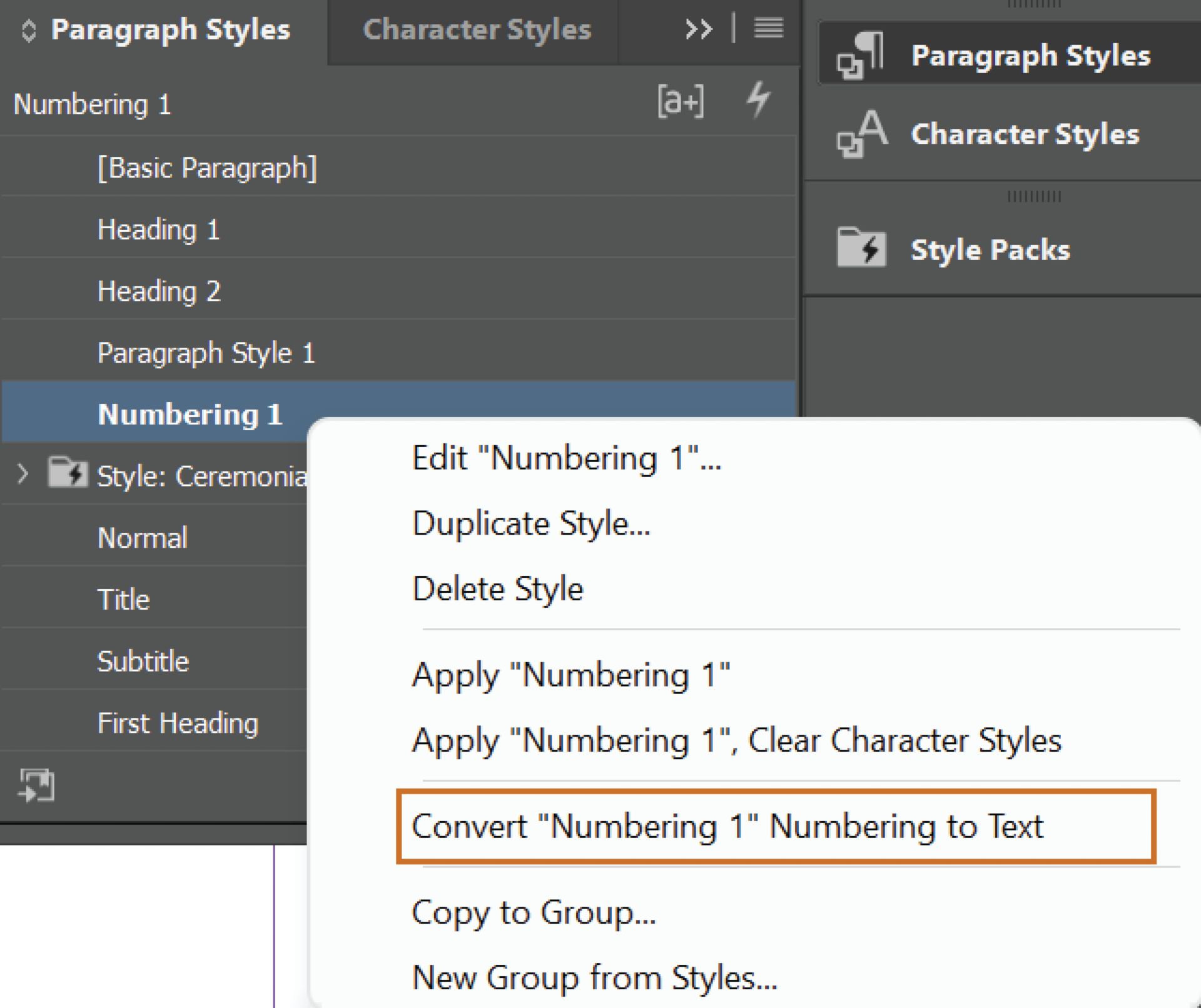 InDesign'da madde işareti ve numara stilini metne dönüştürme
