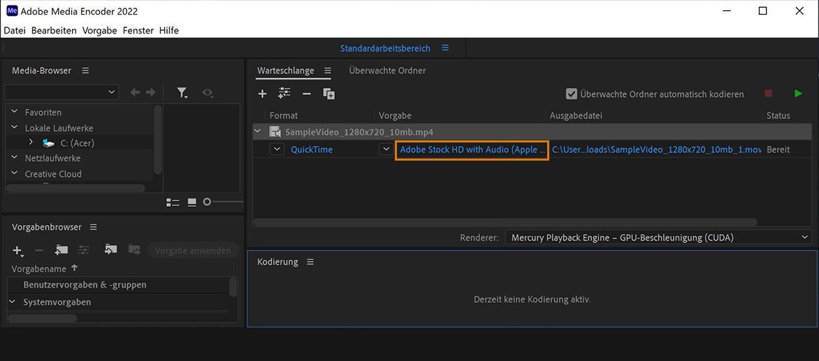 Klicken Sie auf den Vorgaben-Link des Videos