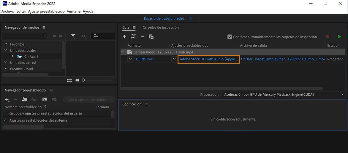 Haga clic en el vínculo Predeterminado del vídeo