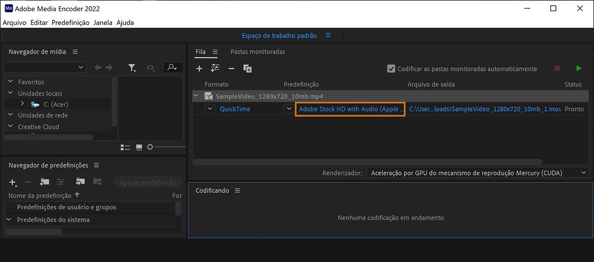 Clicar no link Predefinir do vídeo