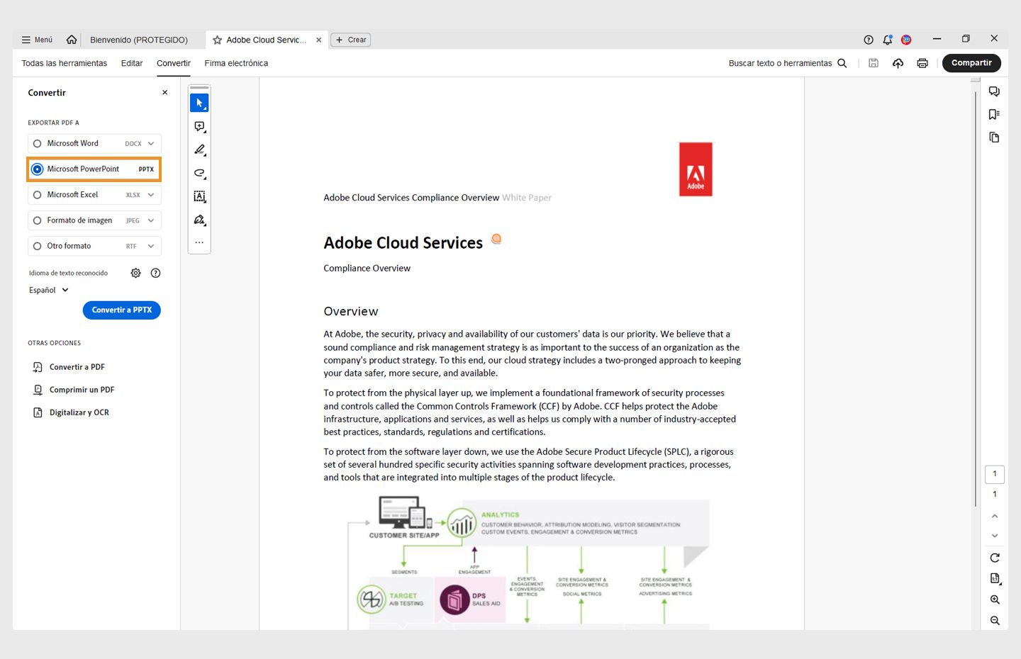Exportar un archivo PDF como Microsoft PowerPoint (PPTX)