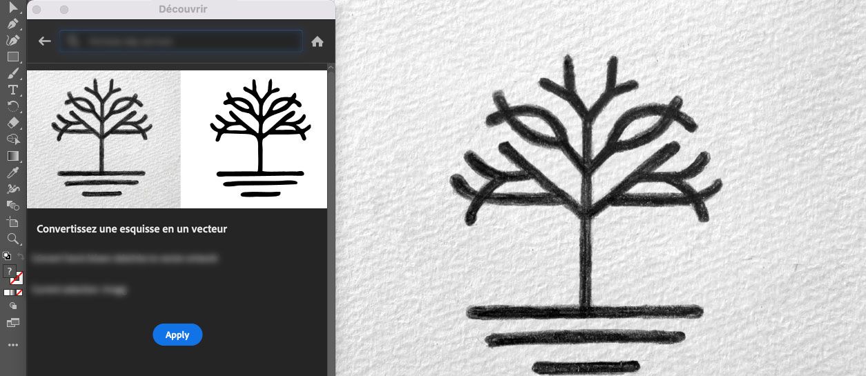 Cliquez sur Appliquer pour convertir le croquis en vecteurs dans le panneau Découvrir > Actions rapides.