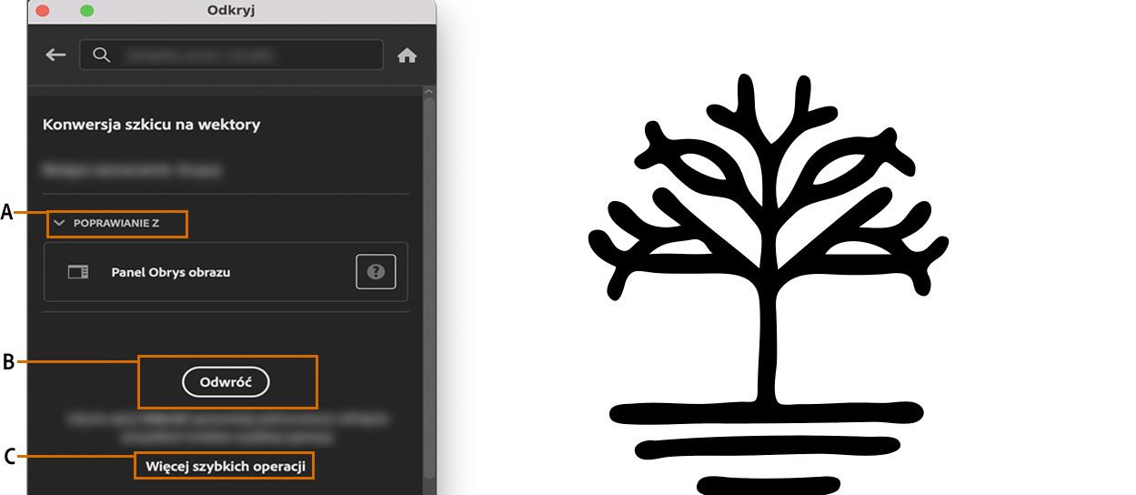 Kliknięcie przycisku Przywróć w celu cofnięcia szybkiej operacji konwersji szkicu na wektory.