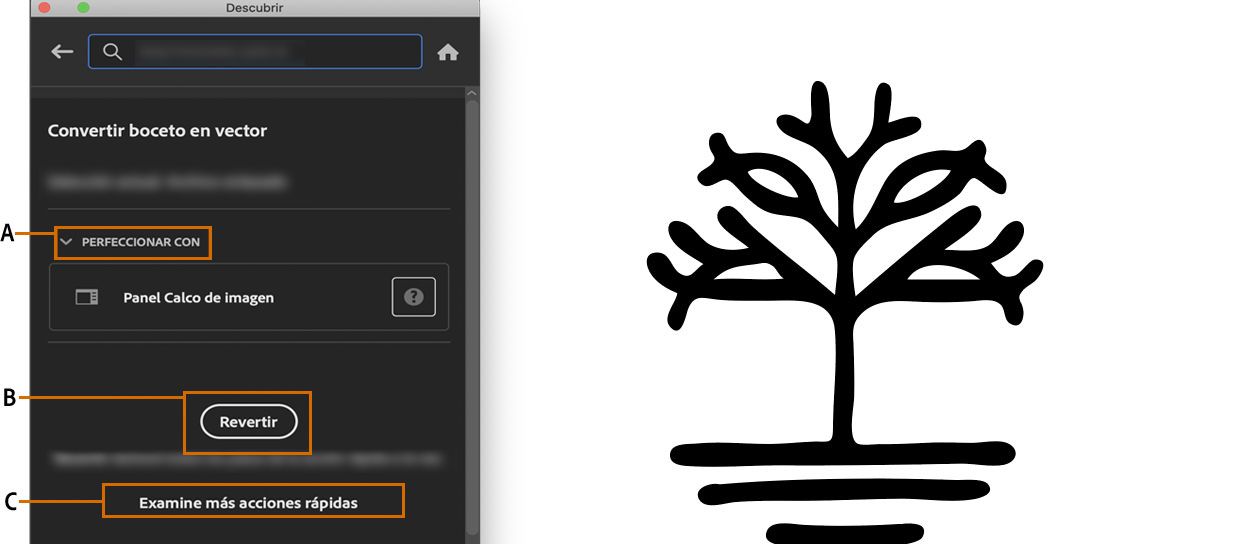 Haga clic en Revertir para deshacer los cambios aplicados por la acción rápida Boceto en vector.