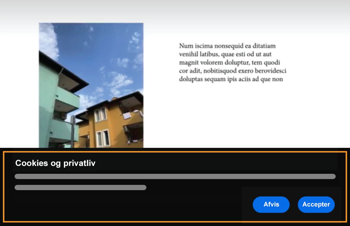 Billede, der viser et offentliggjort dokument med cookiebanneret.