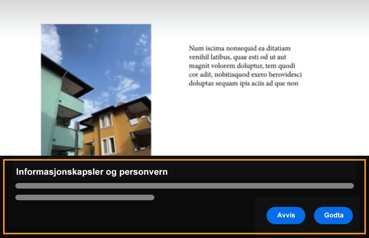 Bilde som viser et publisert dokument med informasjonskapselbanneret.