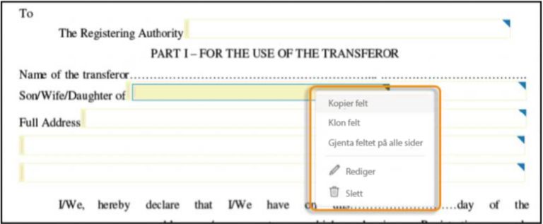 Kopier, klone eller gjenta felt i skjemaet