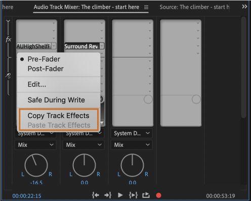 Copy and paste audio track effects
