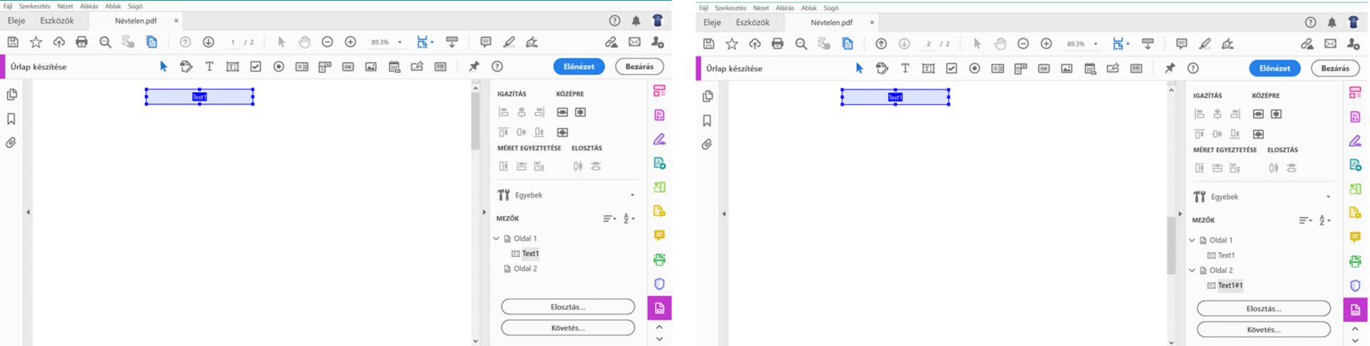 Űrlapmezők másolási és beillesztési viselkedése