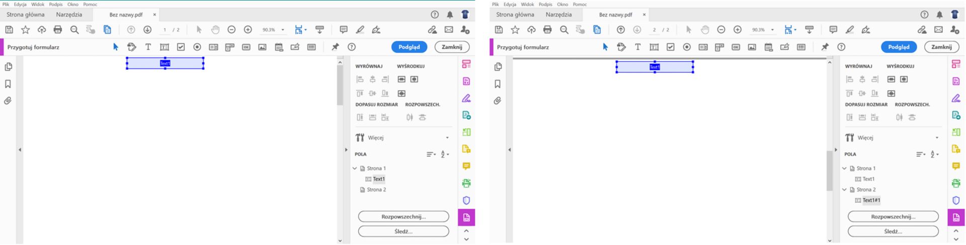 Zachowanie podczas kopiowania i wklejania pola formularza