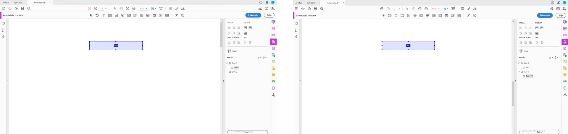 Lomakekentän kopiointiin ja liittämiseen liittyvä toimintatapa