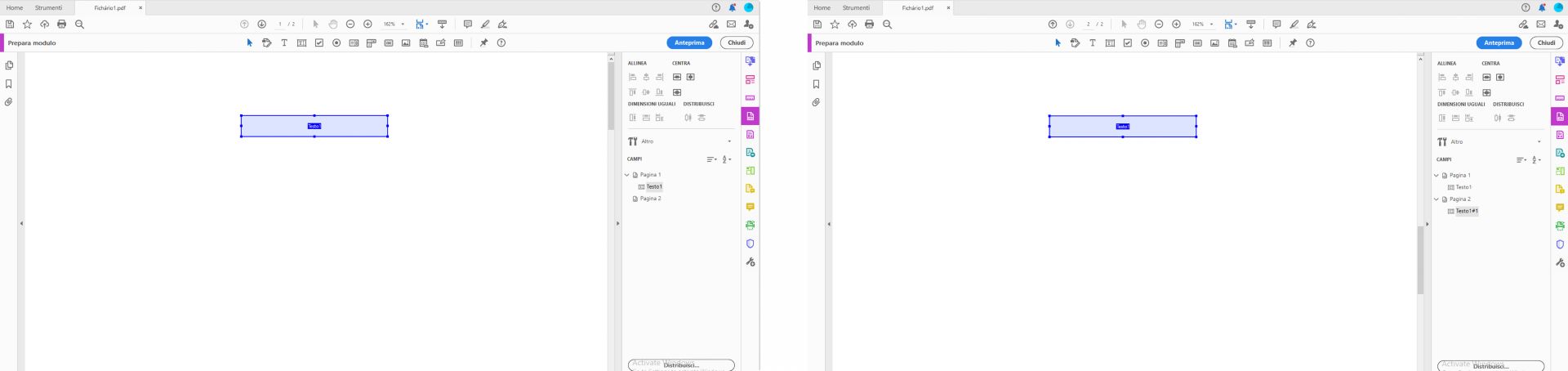 Comportamento quando si copia e incolla un campo modulo