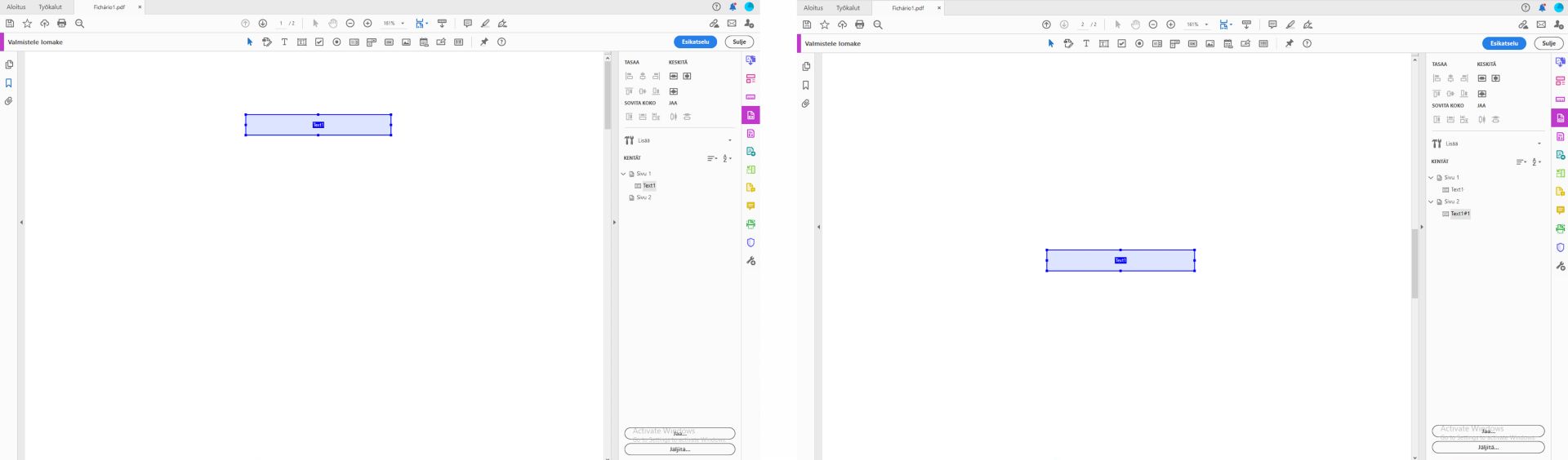 Lomakekentän kopiointiin ja liittämiseen liittyvä toimintatapa