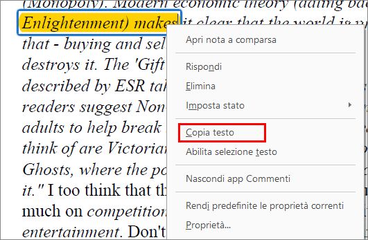 Copiare il testo di un’annotazione