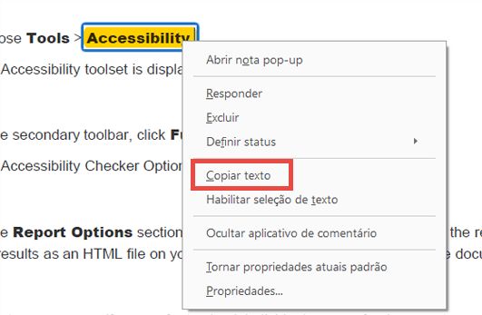 Copiar texto de uma anotação