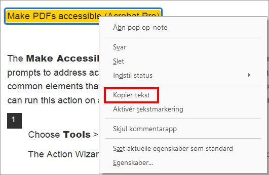 Kopiér tekst fra en anmærkning