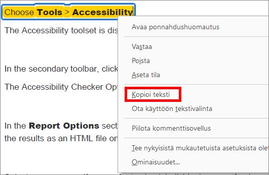 Kopioi merkinnän teksti