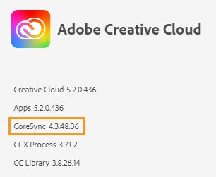 Creative Cloud デスクトップアプリケーションの Core Sync のバージョン