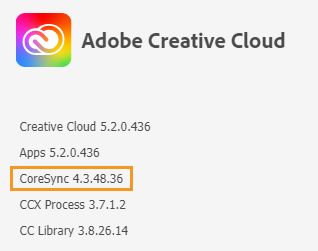 Versão principal de sincronização do aplicativo de desktop Creative Cloud