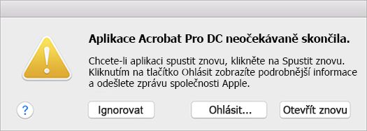 Selhání aplikace Acrobat