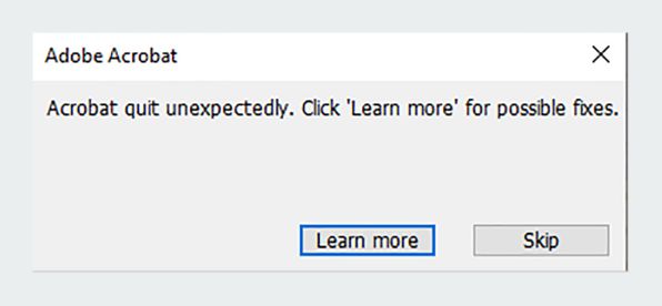Dialogboks for Acrobat-nedbrud