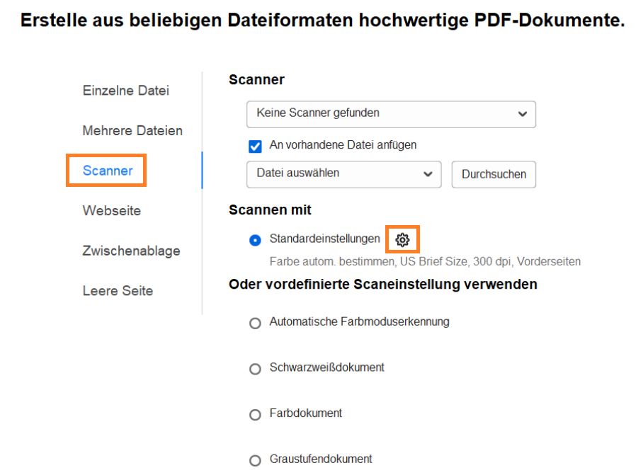 Wie kann ich ein Dokument als PDF Scannen?