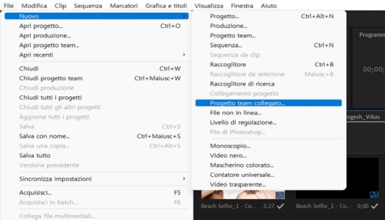 Creare un nuovo progetto team collegato