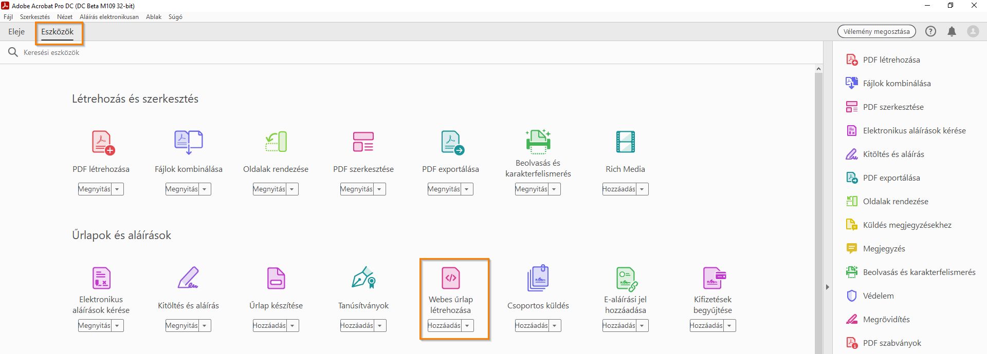 Webes űrlap létrehozása