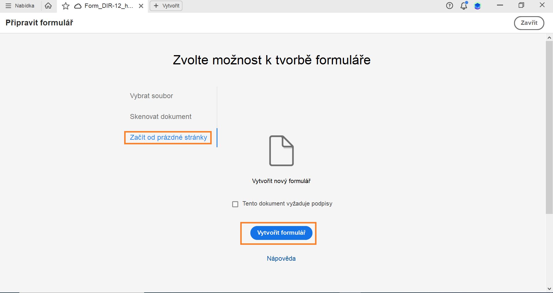 Vytvoření vlastního formuláře