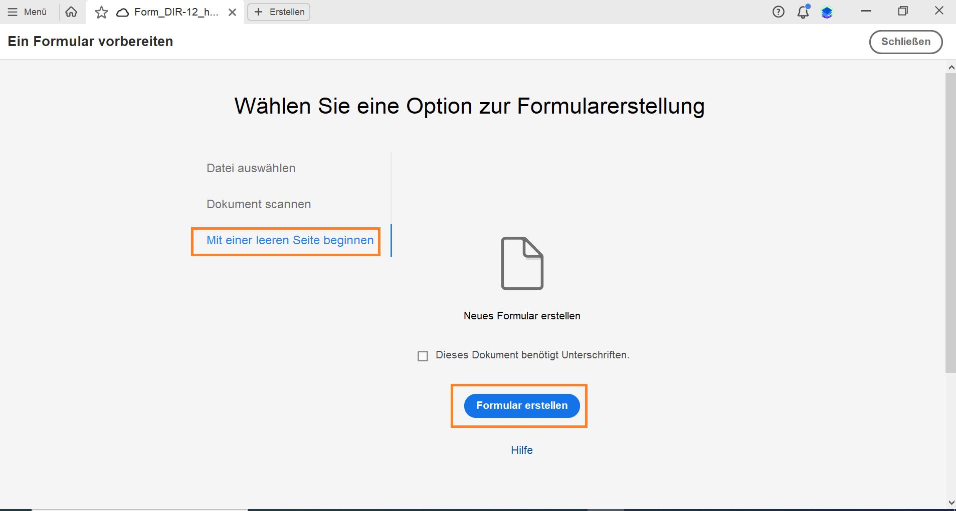 Formulare neu erstellen
