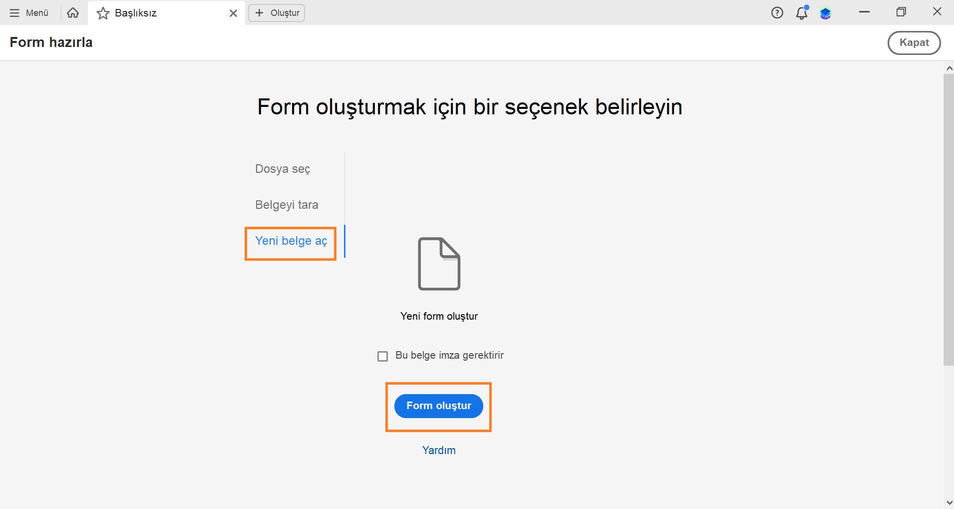 Sıfırdan form oluşturma