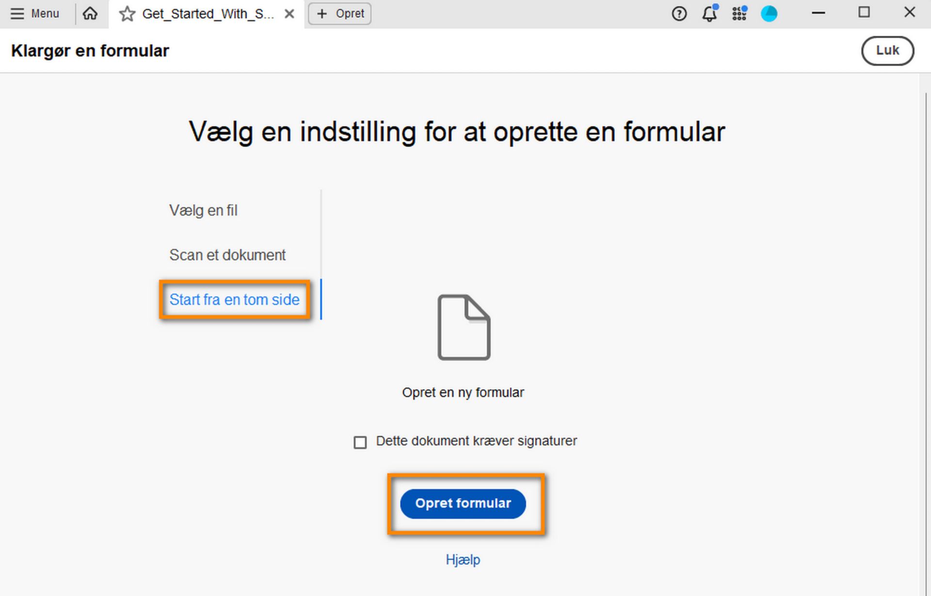 Opret en formular fra bunden