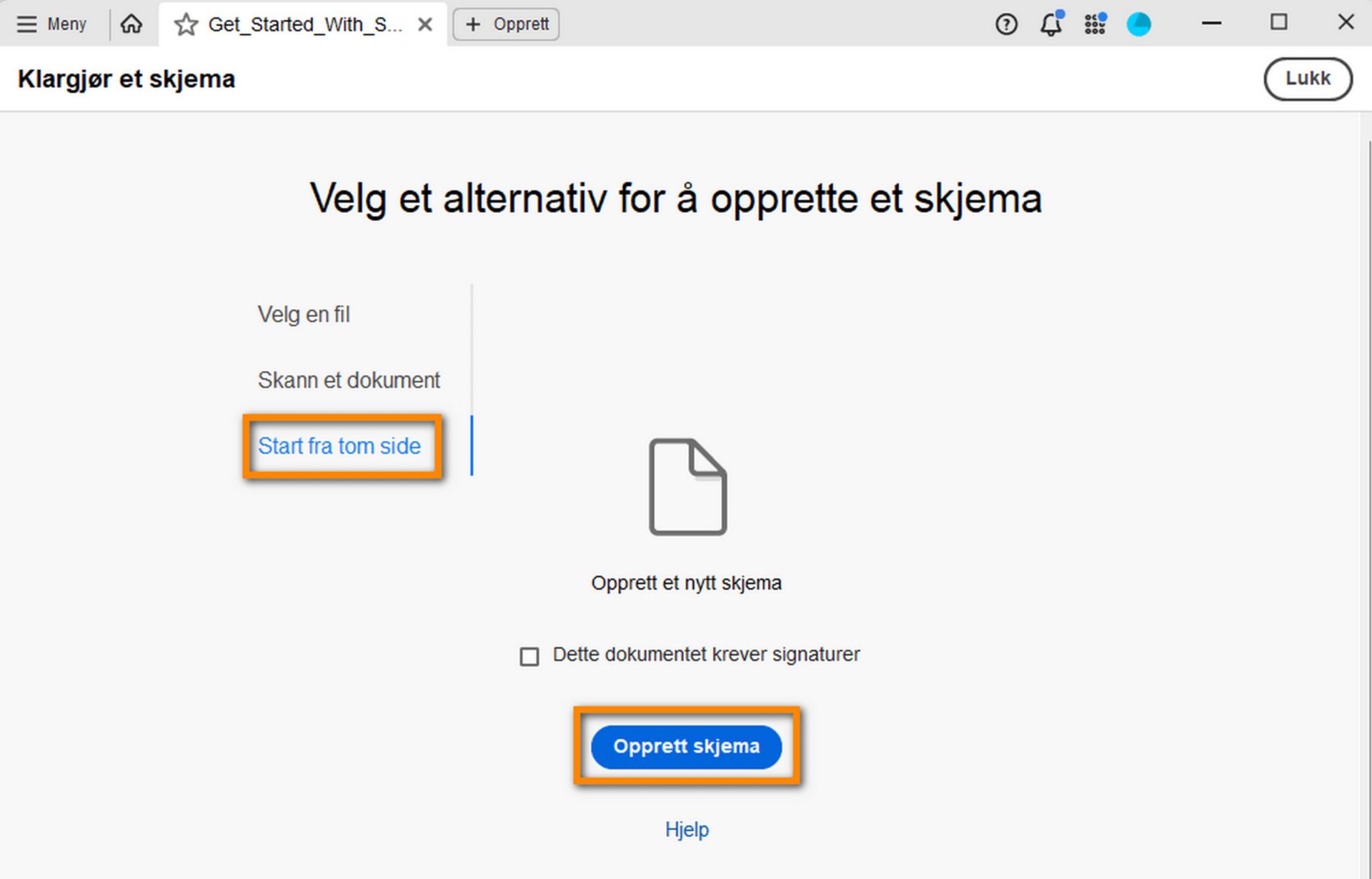 Opprette et skjema fra bunnen