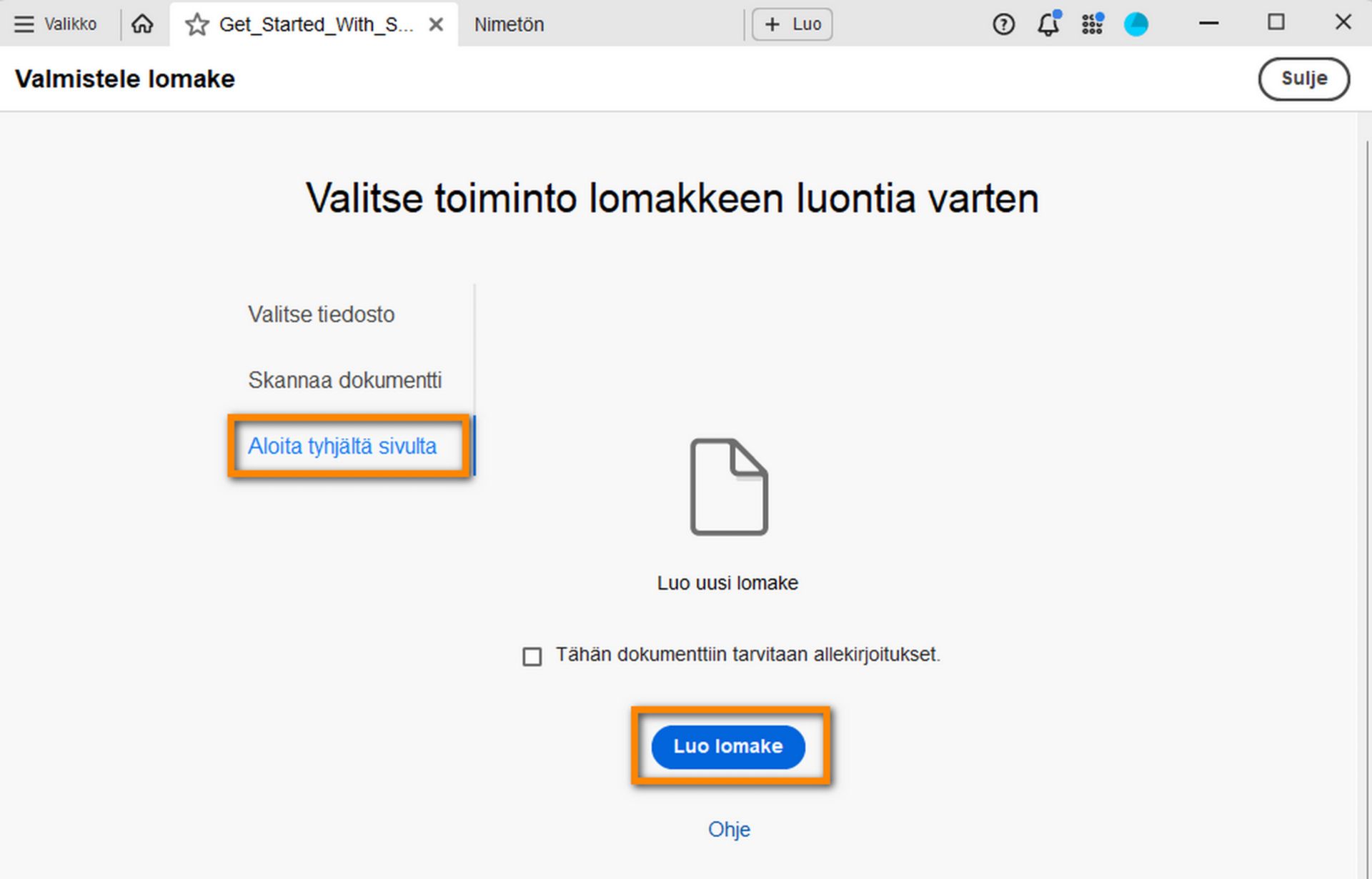 Luo lomake alusta lähtien