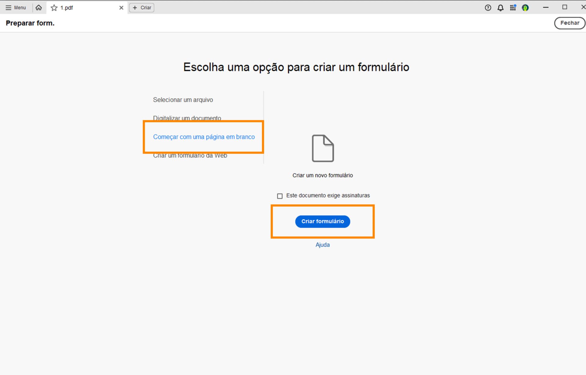 Criar um formulário do zero