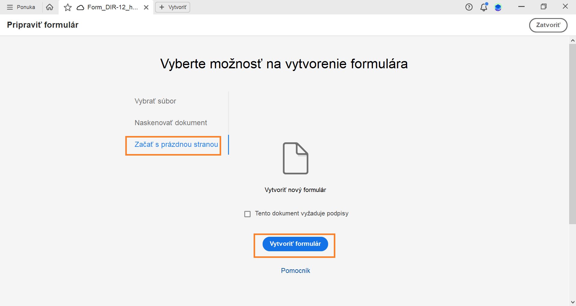 Vytvorenie formulára od začiatku