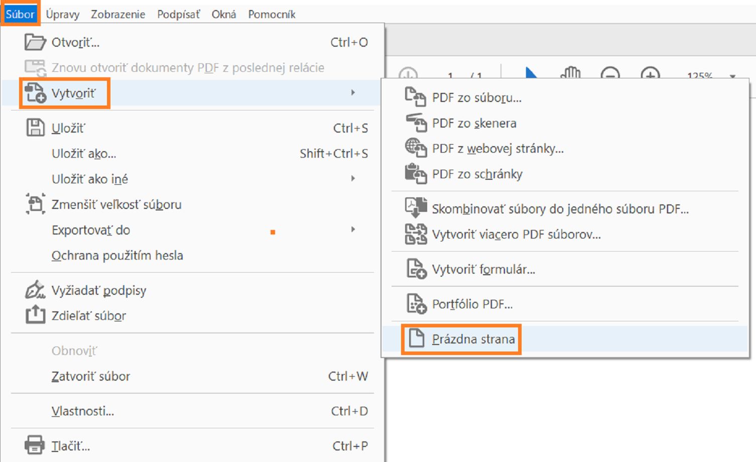 Vytvorte prázdnu stránku PDF z ponuky súborov