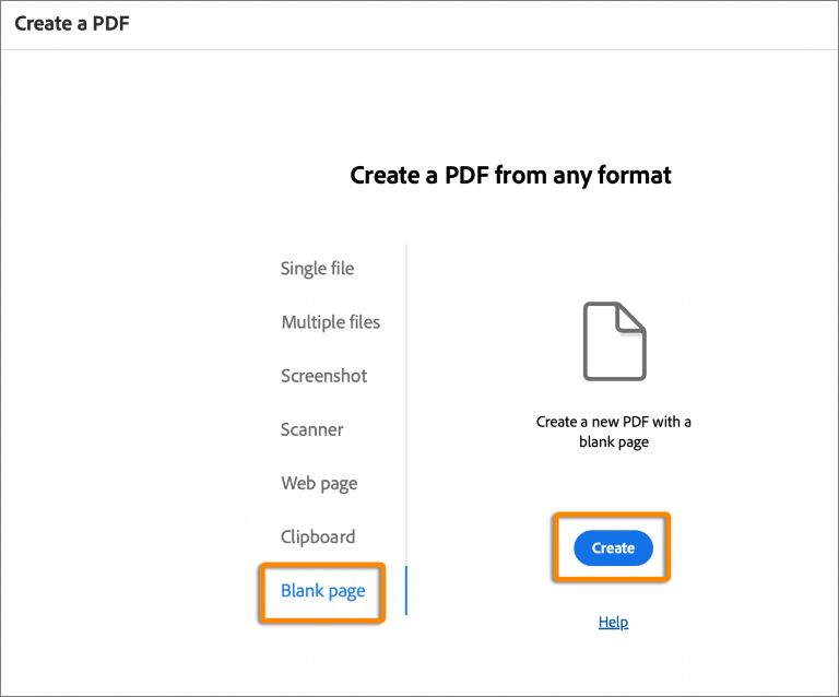 Create a blank page PDF