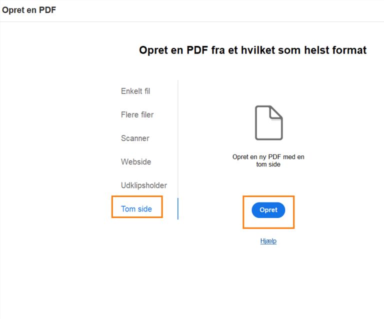 Opret en PDF med tom side