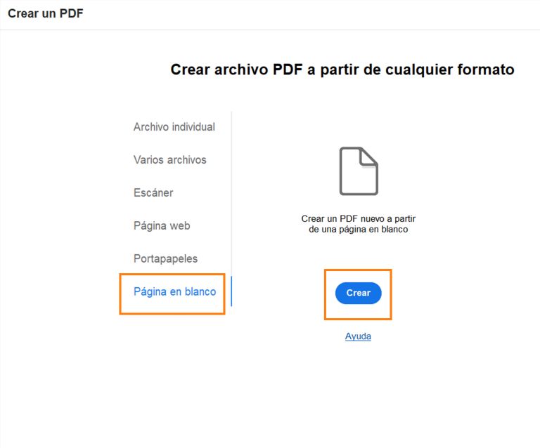 Crear un archivo PDF vacío