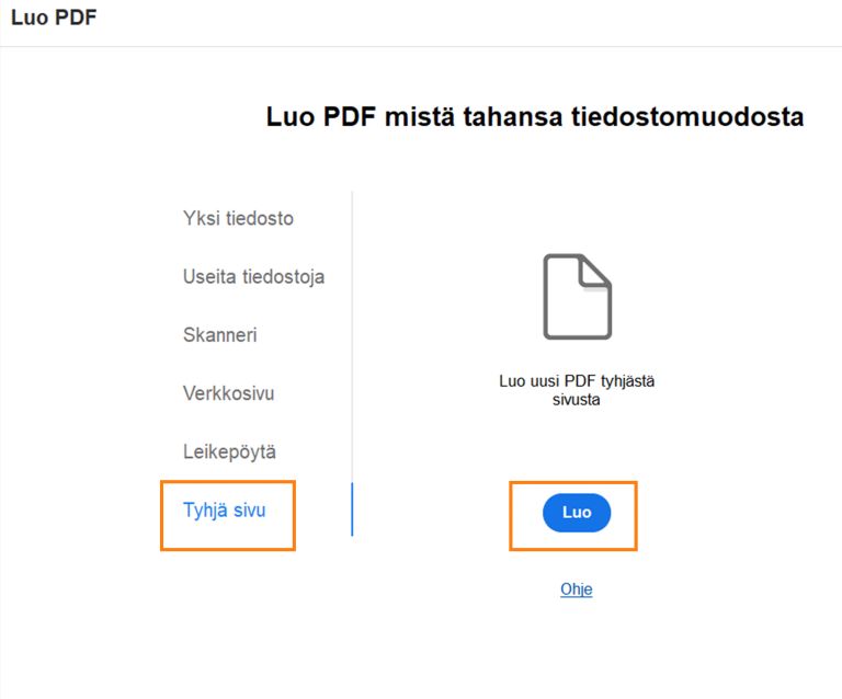 Luo tyhjä PDF-tiedosto