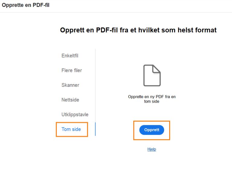 Opprette en tom PDF-fil