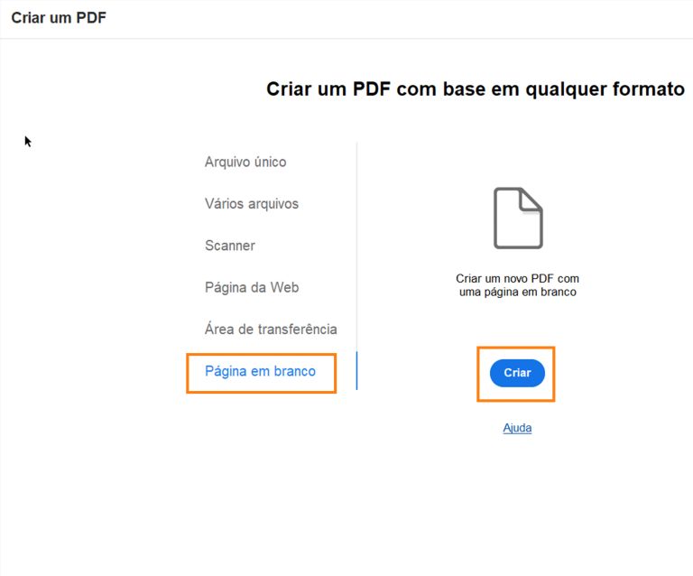 Criar um PDF de uma página em branco